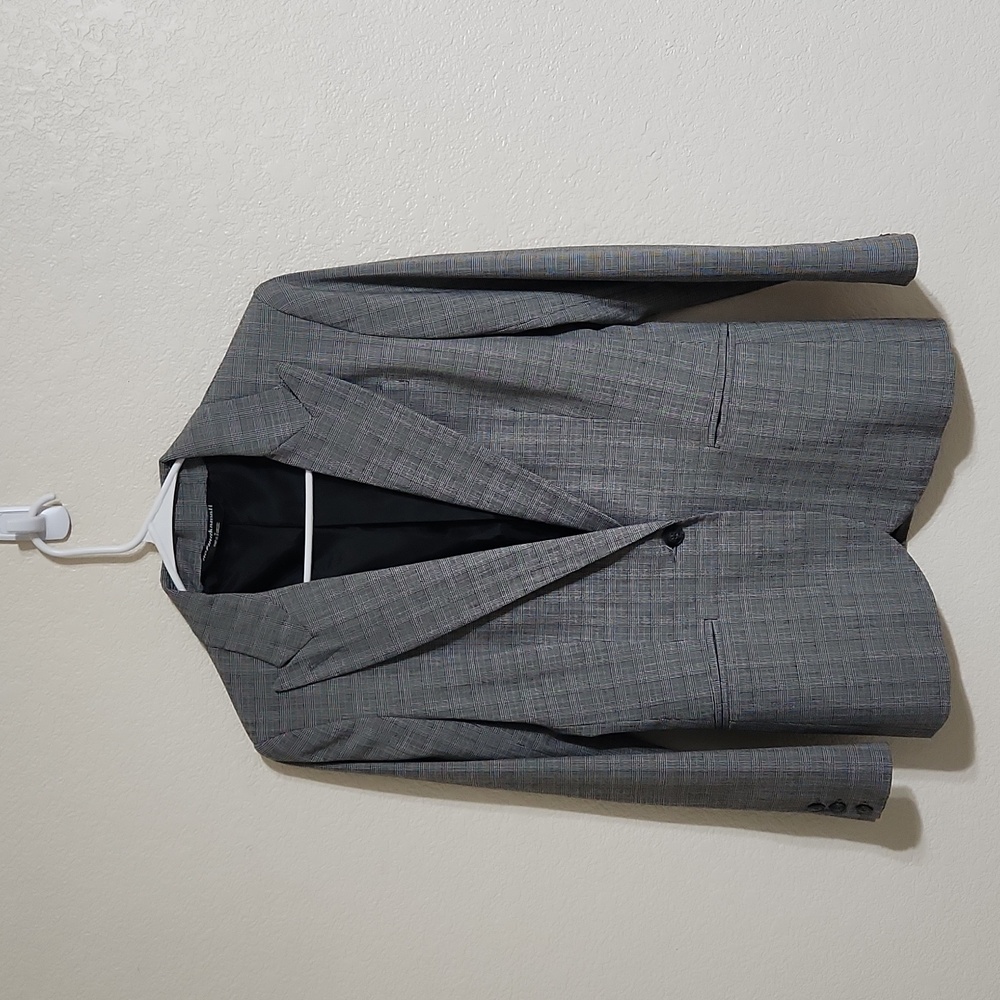 Norma Kamali Grey Plaid One Button Neutral Blazer Size 8